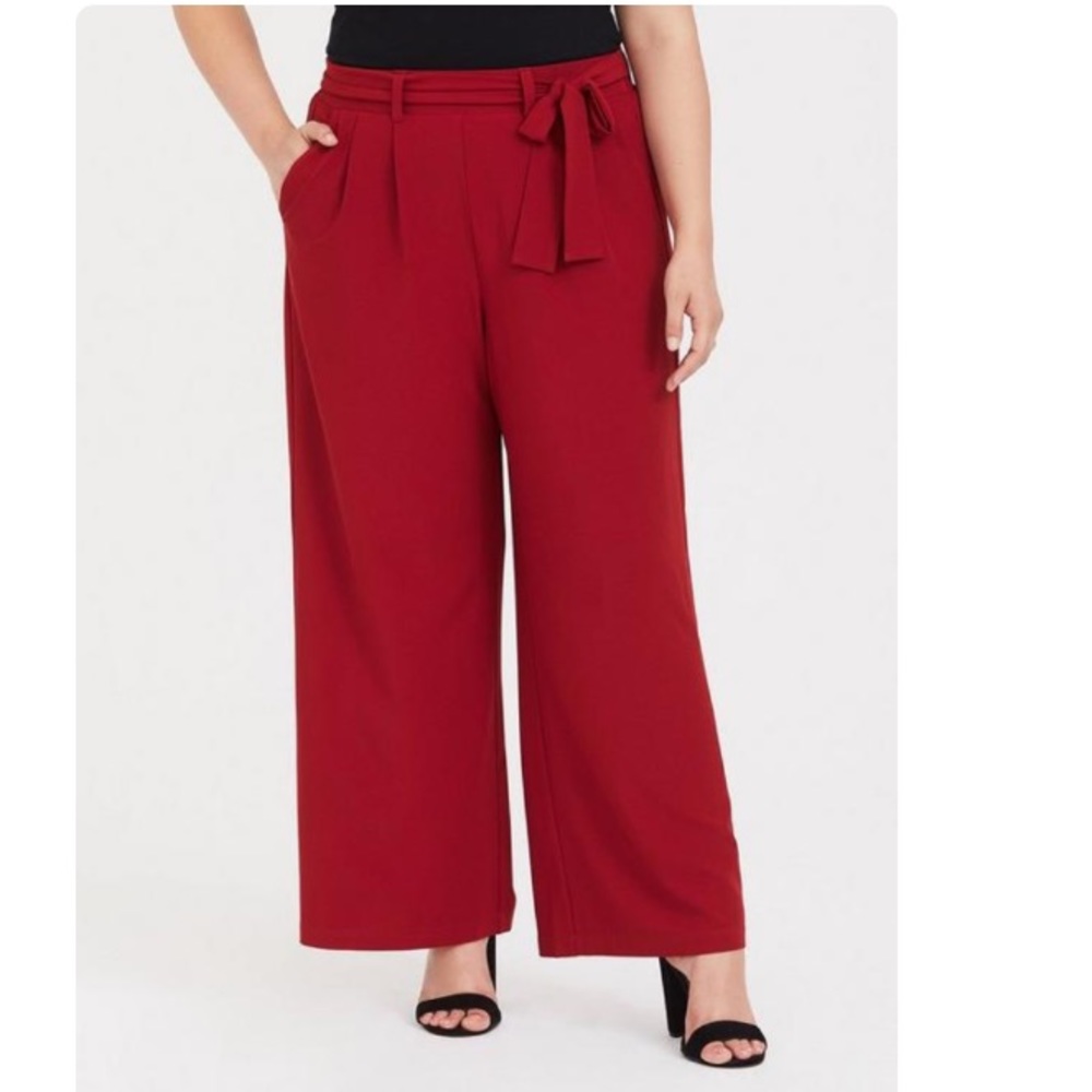 Torrid Red Crepe Tie Front Pull-On Wide Leg Office Business Casual Pants